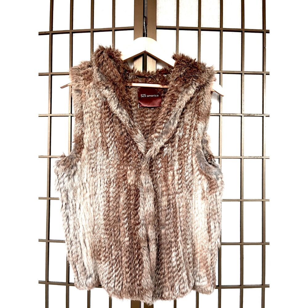 525 America Hooded Rabbit Fur Vest - OS